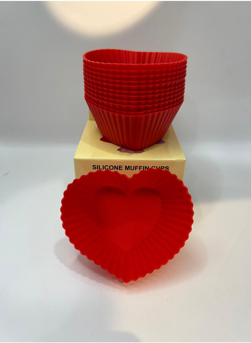 12 Pcs Cake Mold Heart Shaped Bakeware Silicone Muffin Chocolate Baking Cups for Kitchen - Red