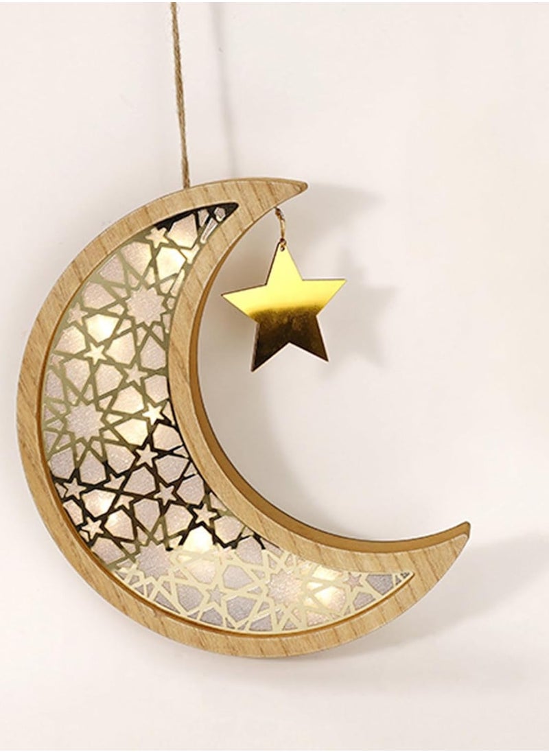 LED Lights Moon and Stars Ramadan Decorations Ramadan Hanging Ornaments Mubaraks Wall Decor for Home Ramadan Party Decoration Eid Hanging Decorations for Hanging on Walls Windows Trees