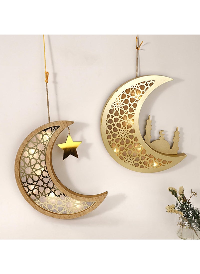 LED Lights Moon and Stars Ramadan Decorations Ramadan Hanging Ornaments Mubaraks Wall Decor for Home Ramadan Party Decoration Eid Hanging Decorations for Hanging on Walls Windows Trees