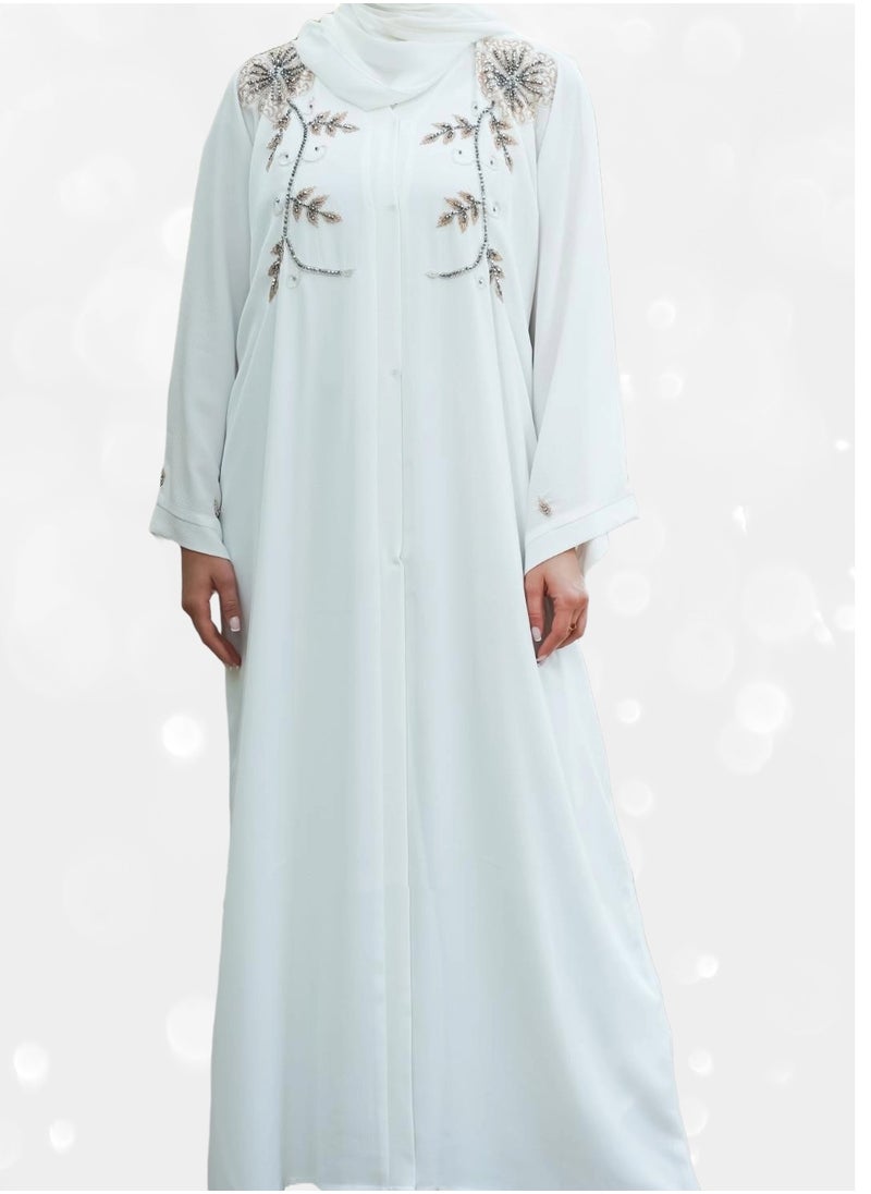 Exclusive White Abaya with Handwork