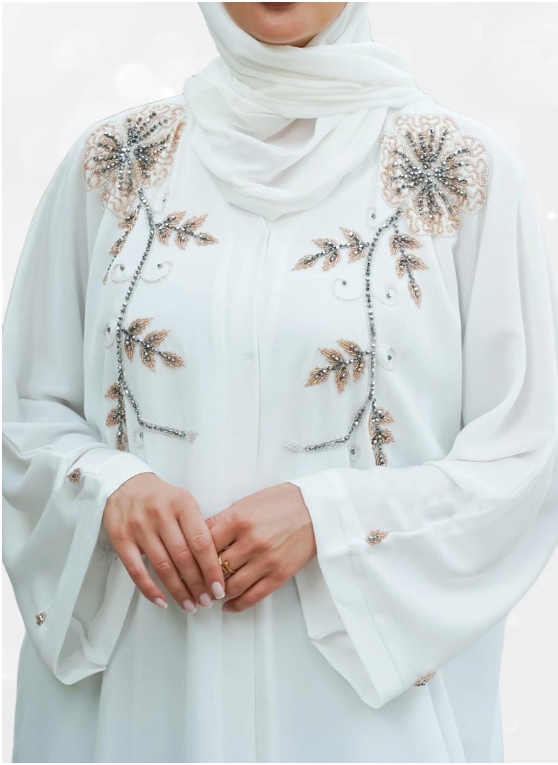 Exclusive White Abaya with Handwork