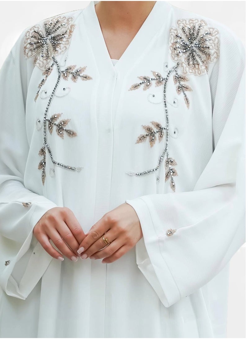 Exclusive White Abaya with Handwork