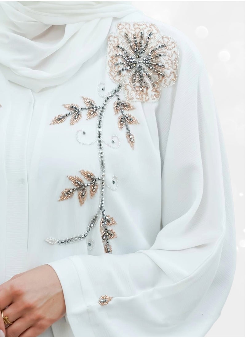 Exclusive White Abaya with Handwork