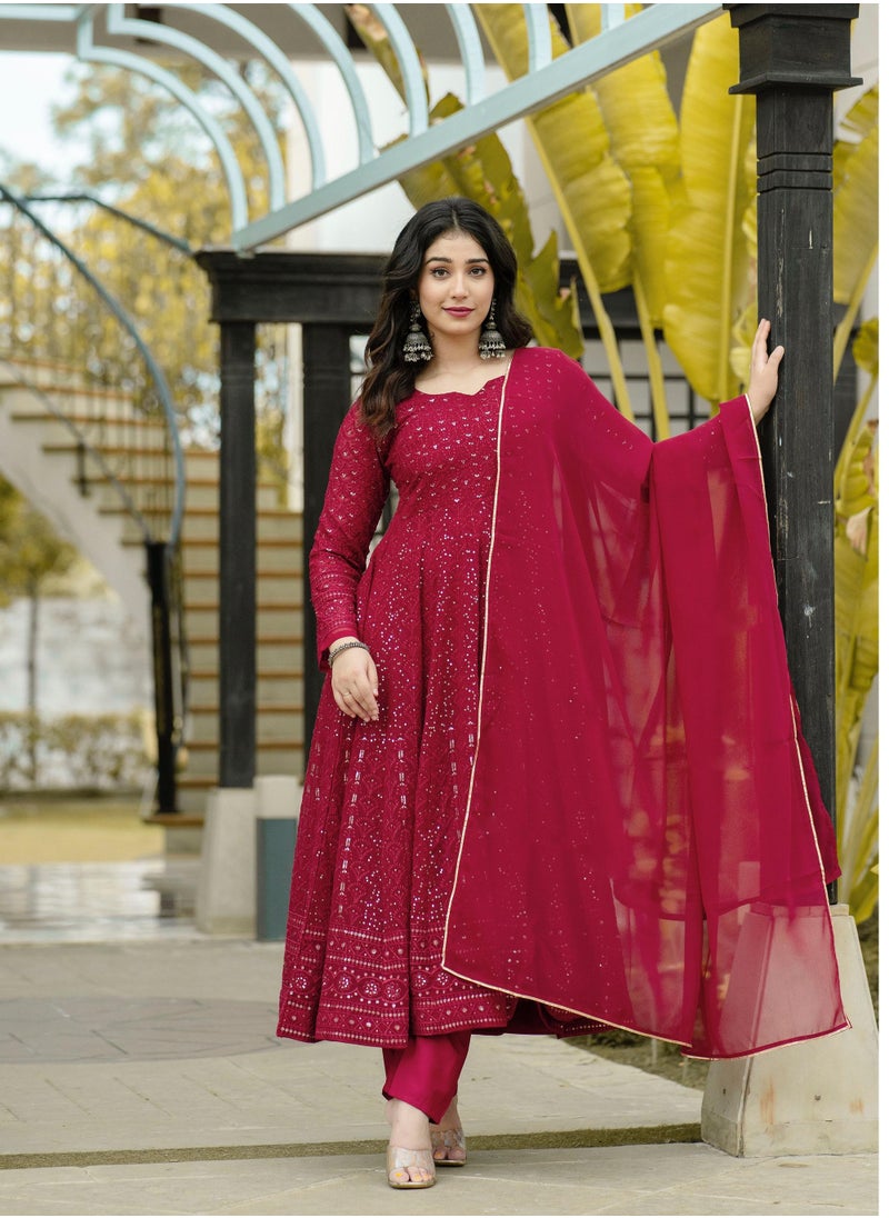 PREMIUM READYMADE AUBERGINE ANARKALI SUIT SET