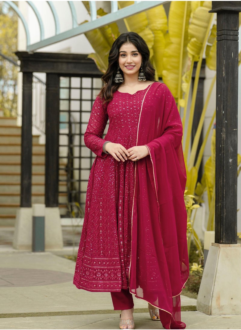 PREMIUM READYMADE AUBERGINE ANARKALI SUIT SET