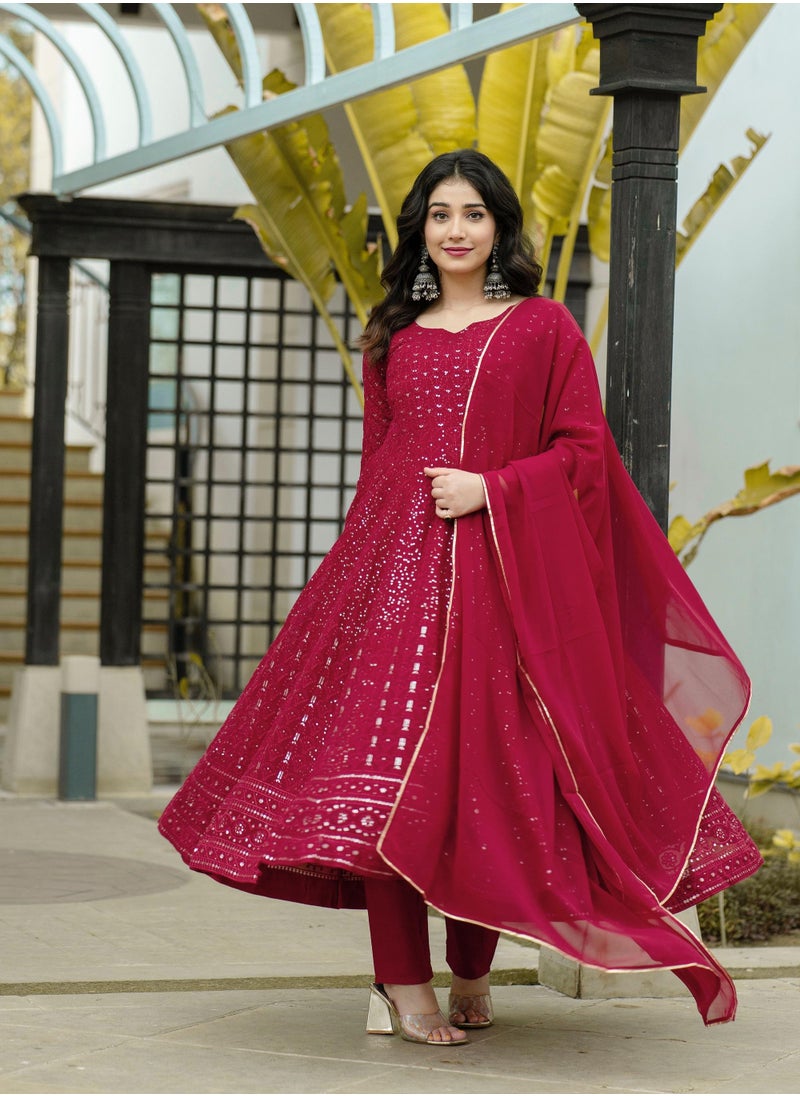 PREMIUM READYMADE AUBERGINE ANARKALI SUIT SET