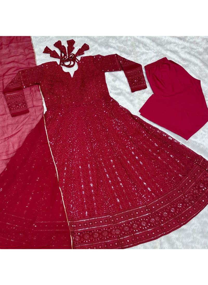 PREMIUM READYMADE AUBERGINE ANARKALI SUIT SET