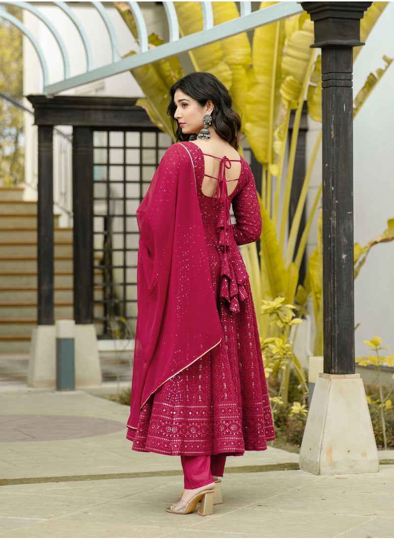 PREMIUM READYMADE AUBERGINE ANARKALI SUIT SET