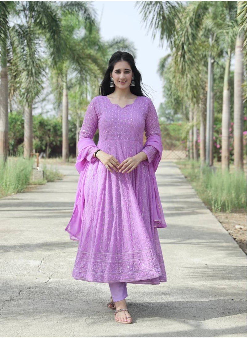 PREMIUM READYMADE PINK ANARKALI SUIT SET