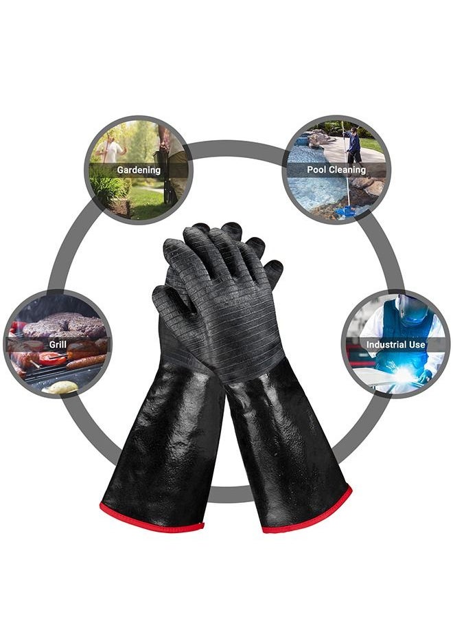 Protective Gloves 500℃ Heat Resistance Waterproof Fire-proof Anti-Acid Anti Alkali Neoprene Coating Grill Gloves for Barbecue Working Gloves Gardening and Industrial Uses