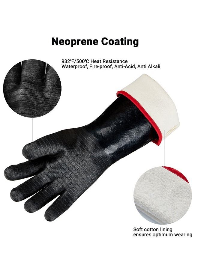 Protective Gloves 500℃ Heat Resistance Waterproof Fire-proof Anti-Acid Anti Alkali Neoprene Coating Grill Gloves for Barbecue Working Gloves Gardening and Industrial Uses