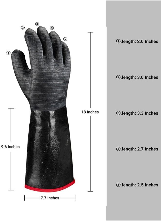 Protective Gloves 500℃ Heat Resistance Waterproof Fire-proof Anti-Acid Anti Alkali Neoprene Coating Grill Gloves for Barbecue Working Gloves Gardening and Industrial Uses