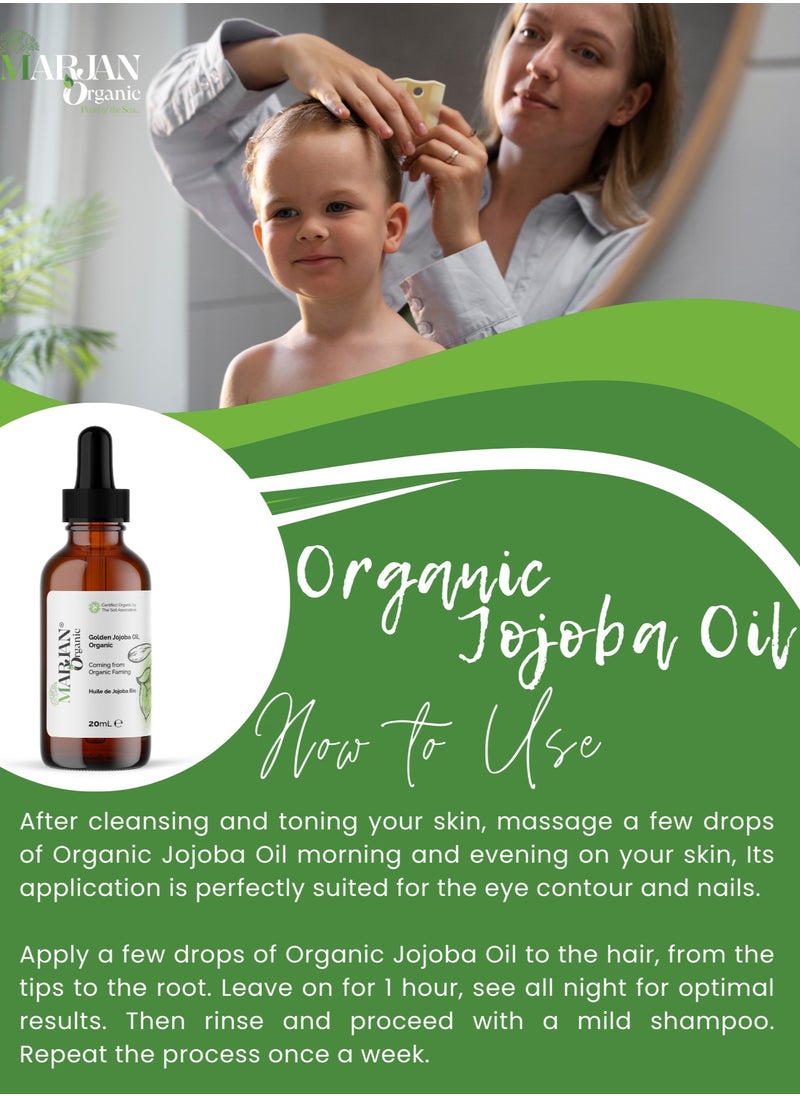 Jojoba Oil 30ml - Certified Organic - 100% Pure Cold Pressed Unrefined - For Hair Growth, Dandruff, Beard, Face, Body, Dry Skin, Nails - Deeply Moisturizing - Suitable for Men & Women