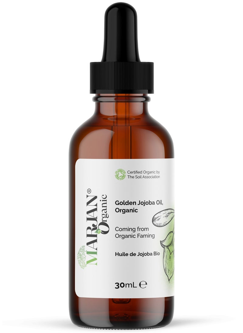 Jojoba Oil 30ml - Certified Organic - 100% Pure Cold Pressed Unrefined - For Hair Growth, Dandruff, Beard, Face, Body, Dry Skin, Nails - Deeply Moisturizing - Suitable for Men & Women