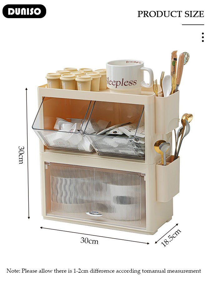 Tea Bag Organizer, Stackable Plastic Tea Storage Box with Lid, Wall-mounted Tea Bag Holder, Coffee Pod Holder, Tea Bags Container Dispenser, Multi-layer Countertop Organizer for Sugar Packet, Coffee, in Kitchen, Countertop, Pantry