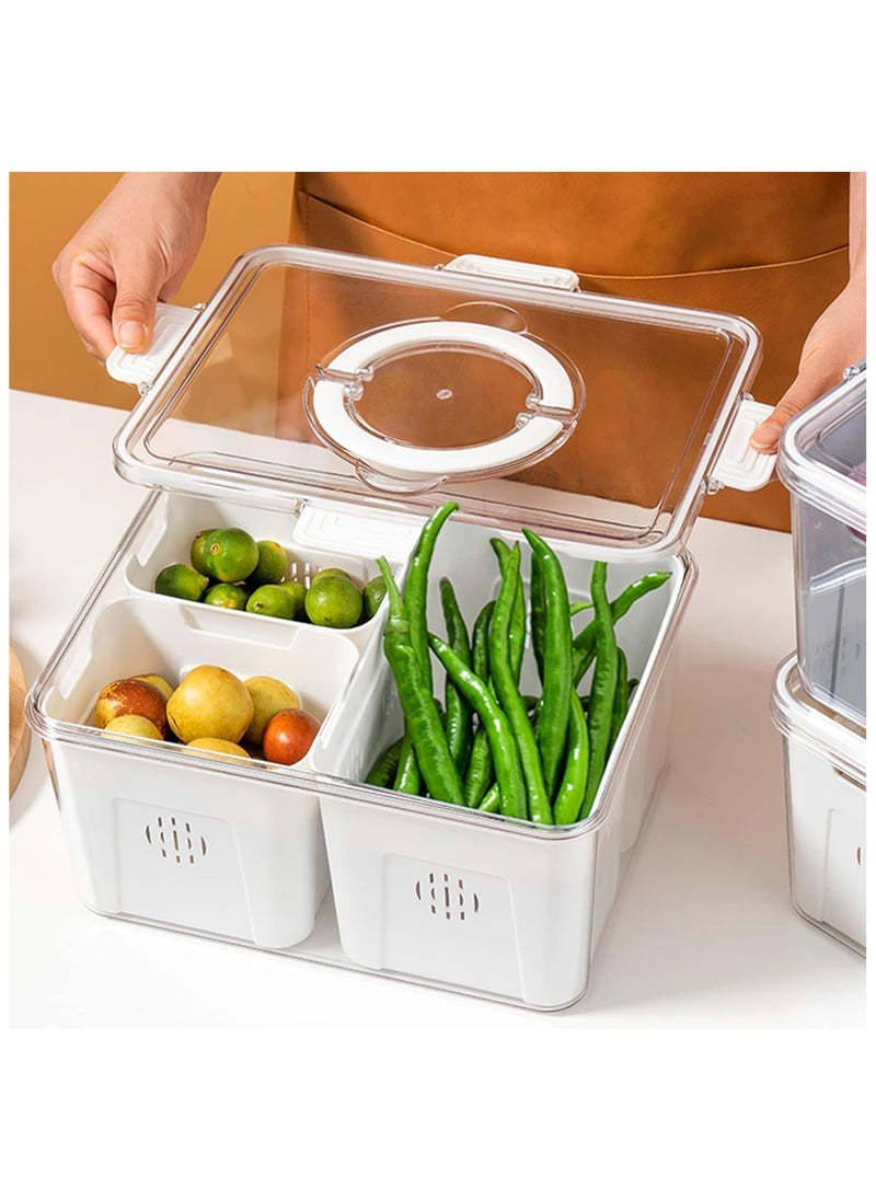 Fridge Organizers and Storage with 3 Drain Basket Kitchen Food Container and Organizer Box Kitchen Containers & Storage for Vegetable and Fruit Salad Strainer (3 in 1)