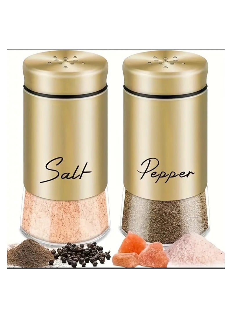 2PCS/Set,Salt And Paper Shaker Set,Glasss Bottom Salt And Pepper Shakers With Stainless Steel Lid,Suitable For Kitchen Gadgets Cooking Table,RV,Camping,BBQ Refillable Design