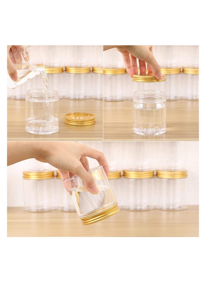 Clear Plastic Pet Jars 12 Pc × 200 Ml, Empty Refillable Pet Bottles with Gold Lids for Food Home Storage Products Round Food Containers Candy | Spiced | Biscuits