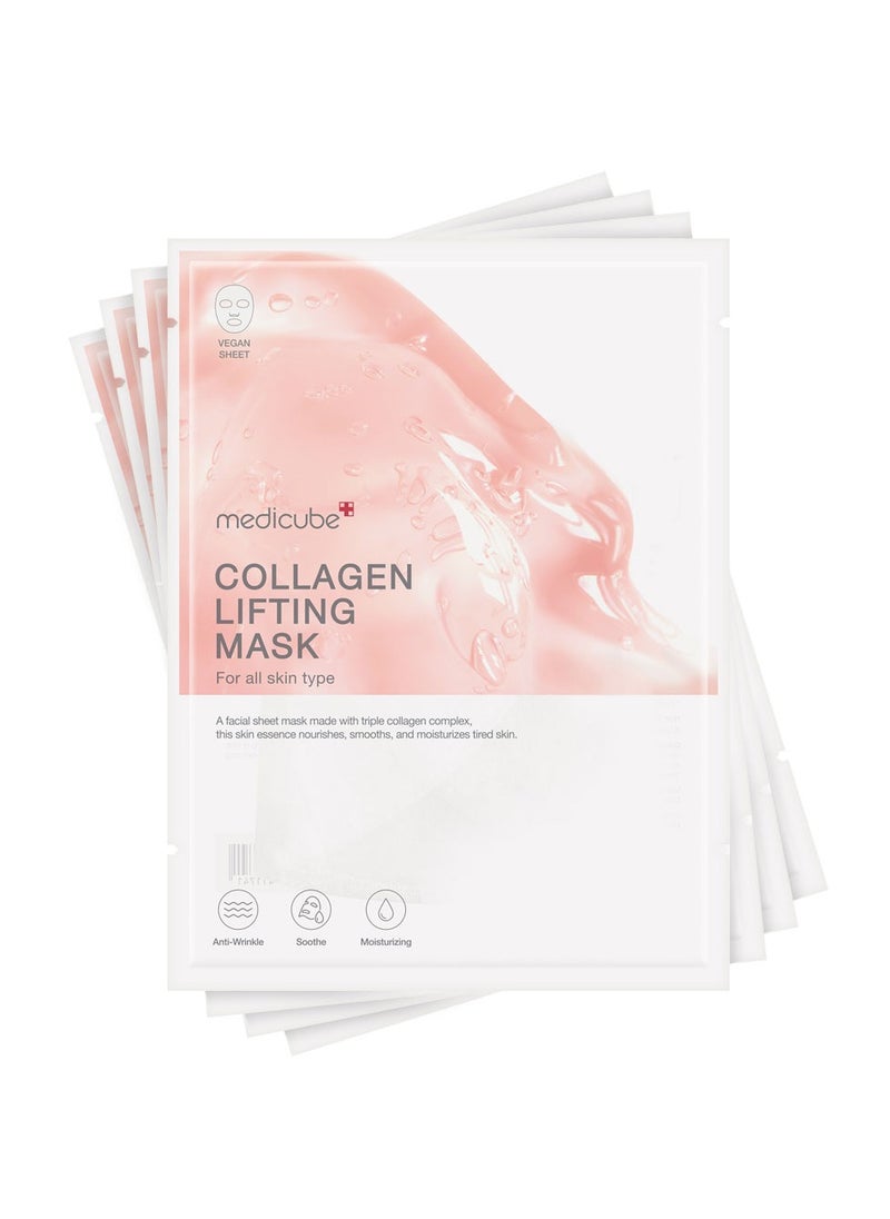 Medicube Collagen Lifting Mask | Hydrating, Radiance-Boosting & Firming Facial Mask | Triple Collagen Complex | Anti-Aging & Elasticity Boost | K-Beauty Skincare | 4 Packs Only