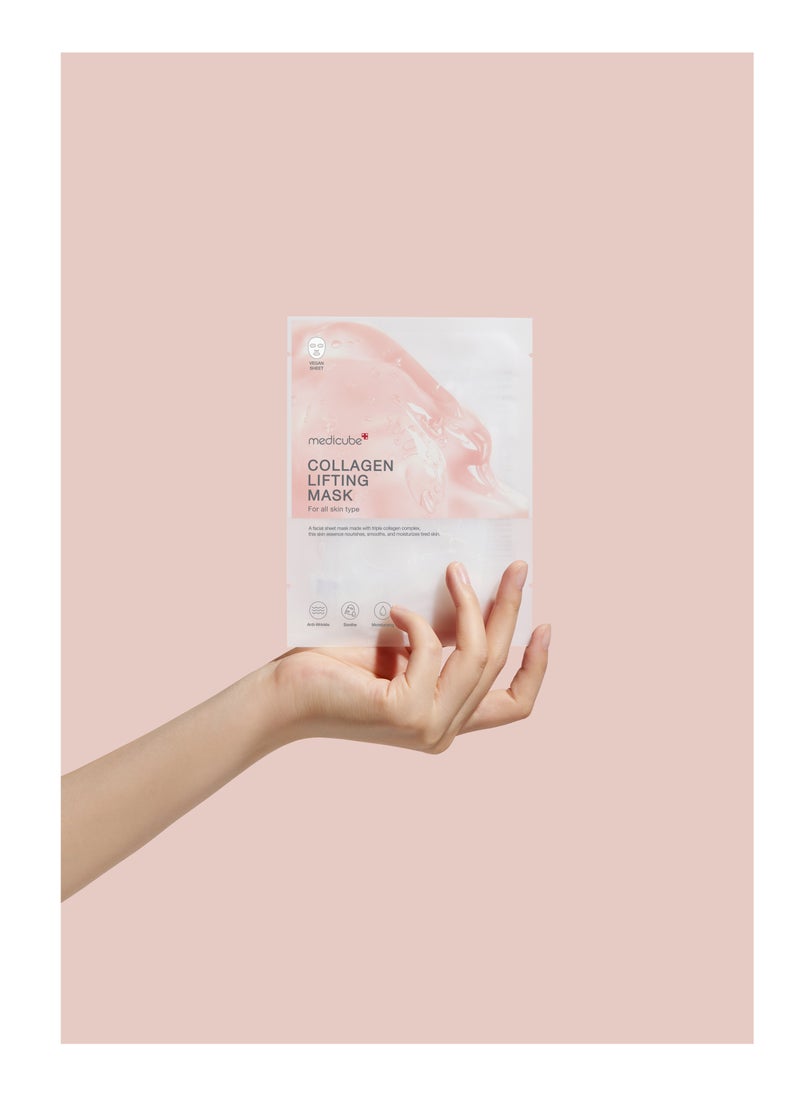 Medicube Collagen Lifting Mask | Hydrating, Radiance-Boosting & Firming Facial Mask | Triple Collagen Complex | Anti-Aging & Elasticity Boost | K-Beauty Skincare | 4 Packs Only