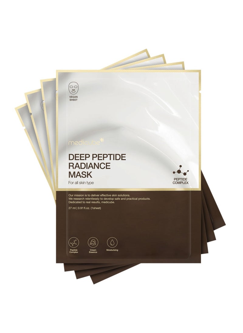 Medicube Deep Peptide Radiance Mask | Hydrating, Elasticity-Enhancing, & Plumping Facial Mask | Quadruple Peptide & Hyaluronic Acid | Vegan-Approved Sheet Mask | K-Beauty Skincare |  4 Packs Only