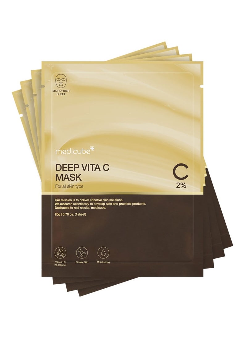 Medicube Deep Vita C Mask | Vit C Brightening Sheet Mask | Quadruple Vitamins (C/E/Q/P) for Dark Spots, Uneven Skin Tone & Melanin Care | Hydrating & Soothing |Anti-Aging | K-Beauty Skincare | 4 Packs Only