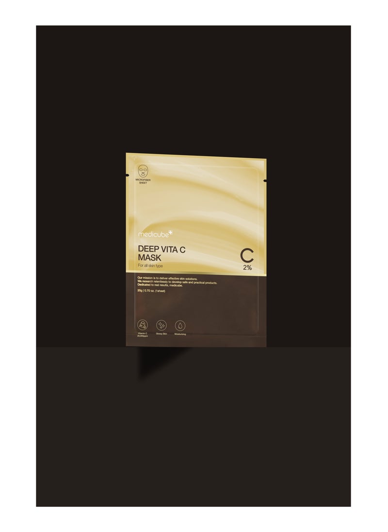 Medicube Deep Vita C Mask | Vit C Brightening Sheet Mask | Quadruple Vitamins (C/E/Q/P) for Dark Spots, Uneven Skin Tone & Melanin Care | Hydrating & Soothing |Anti-Aging | K-Beauty Skincare | 4 Packs Only