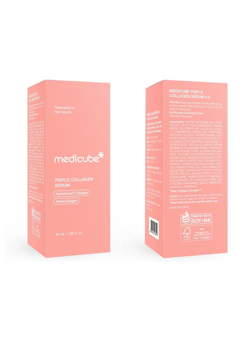 Medicube Triple Collagen Serum 1.85 fl.oz - Nourish dull skin with Triple Collagen Complex - A lightweight serum with Niacinamide and Hyaluronic Acid - Korean Skincare