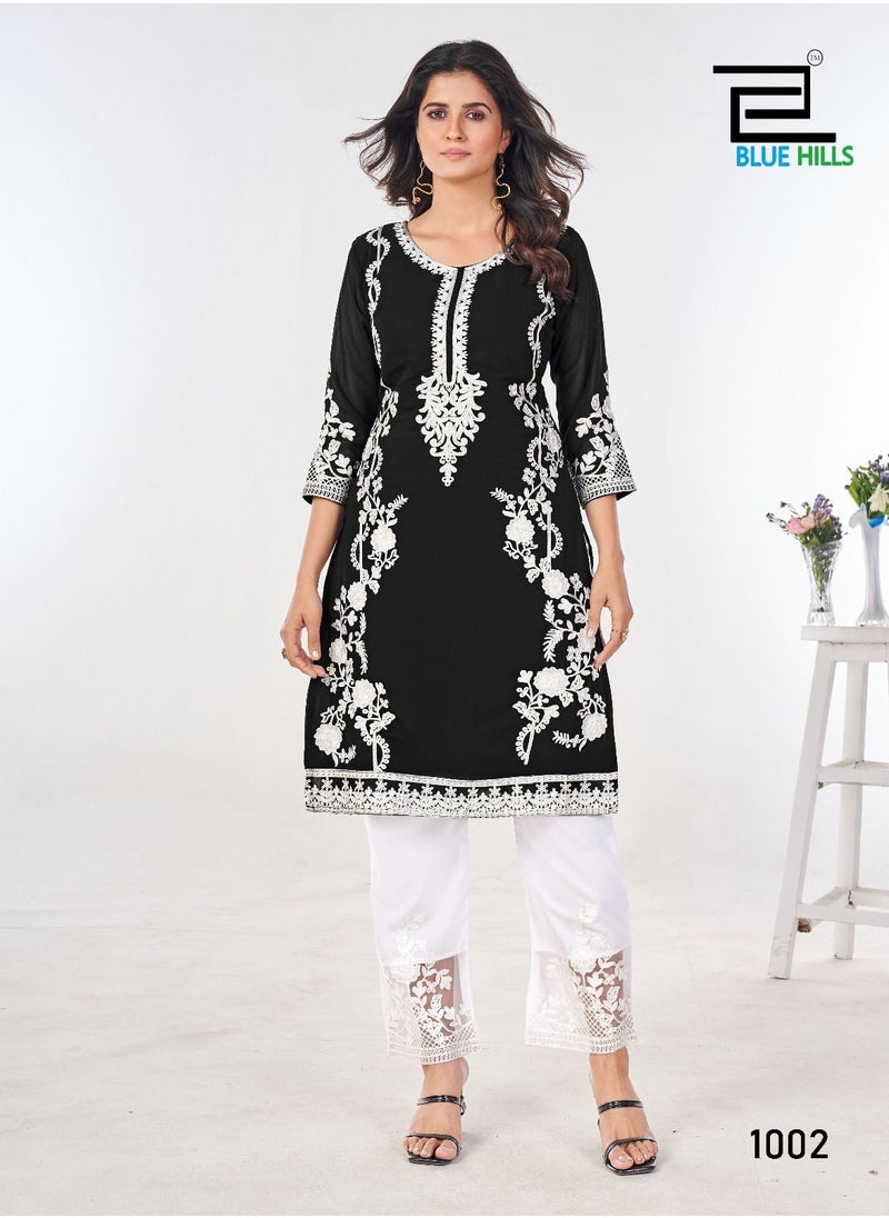 Heavy Embroidery Work Straight Black Kurti with Pant