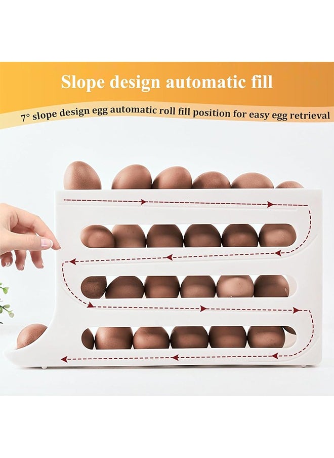 Four-tier slide egg storage box, 30 egg refrigerator egg holders, large capacity refrigerator egg dispenser, space-saving kitchen countertop storage box (milk white)