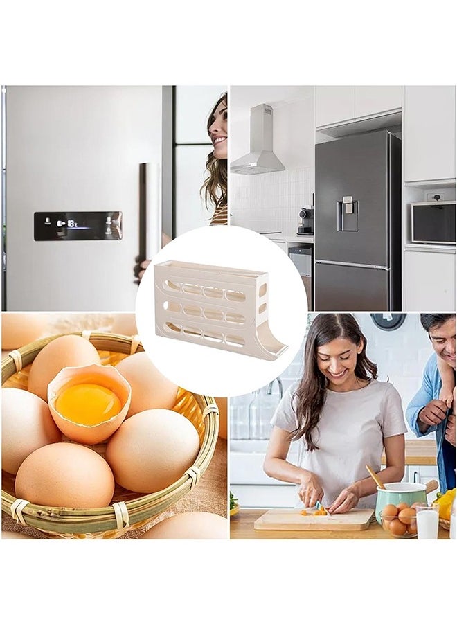 Four-tier slide egg storage box, 30 egg refrigerator egg holders, large capacity refrigerator egg dispenser, space-saving kitchen countertop storage box (milk white)