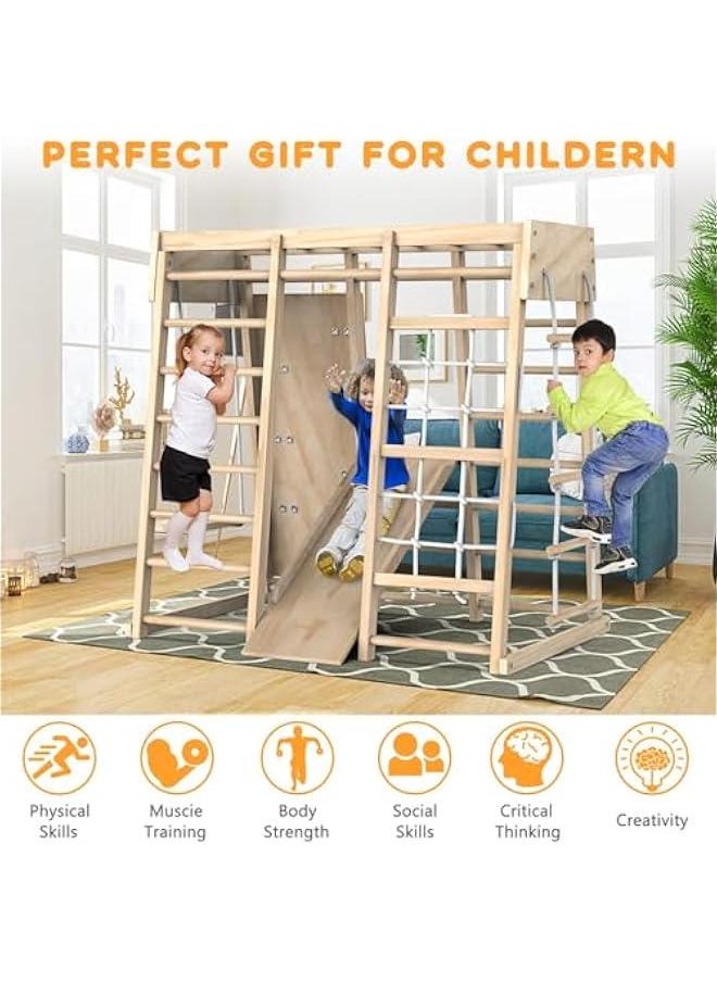 Climbing Toys,Indoor Jungle Gym, Indoor Playground Climbing Toys for Kids 3+, Climber Playset with Slide, Climbing Rock/Net, Monkey Bars, Drawing Board and Swing