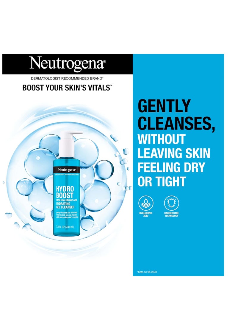 Hydro Boost Facial Cleansing Gel, Hydrating Gentle Face Cleanser and Makeup Remover with Hyaluronic Acid, Hypoallergenic Formula, 7.8 FL OZ 230 mlml