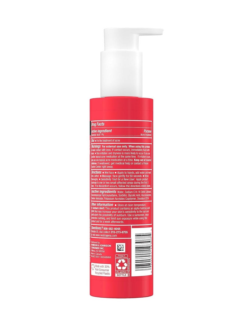 Stubborn Texture Daily Acne Facial Cleanser, Salicylic Acid Face Wash + Glycolic & Polyhydroxy Acids, Fragrance-Free, 6.3 fl. Oz 186 mlml
