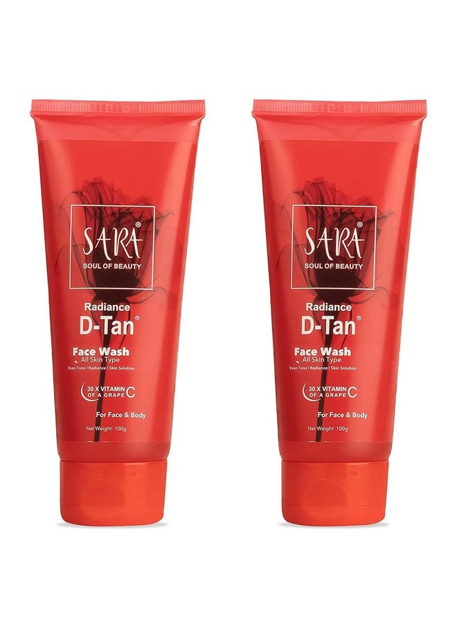 Sara Herbals Radiance D-Tan® Face Wash 100 G | Perfect For Deep Cleansing And Fresh Skin | De-Tan For Men And Women | Pack Of 2