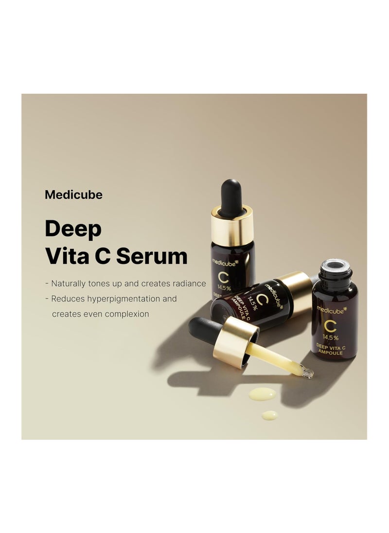 Medicube Deep Vita C Serum 2.0 || 14.5% Pure Vitamin C reduce the appearance of hyperpigmentation, dark spots, and blemishes | 16 self-tests complete | Korean skincare (10g * 3 bottles)