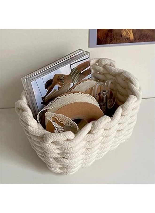 Cotton Rope Small Storage Basket, White Minimalist Toilet Paper Basket, Desktop Room Storage Basket, Cute Tiny Storage Baskets for Keys, Wallets, Jewelry, Cosmetics and Small Parts