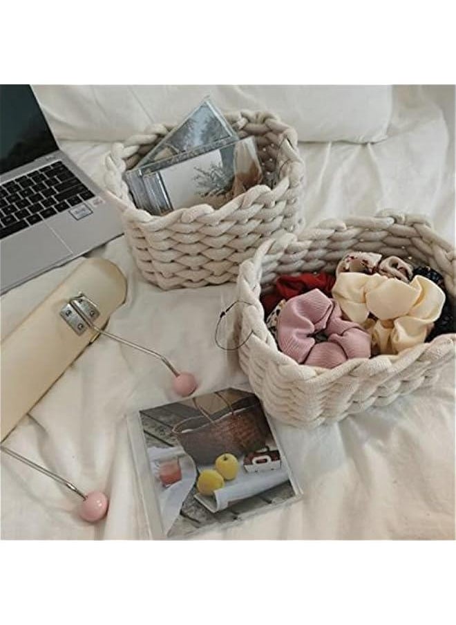 Cotton Rope Small Storage Basket, White Minimalist Toilet Paper Basket, Desktop Room Storage Basket, Cute Tiny Storage Baskets for Keys, Wallets, Jewelry, Cosmetics and Small Parts