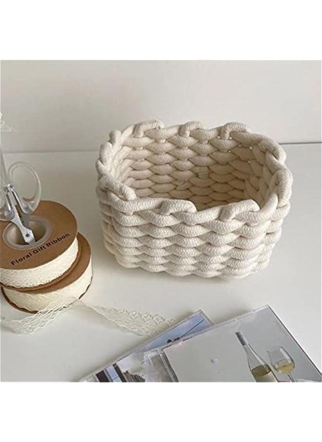 Cotton Rope Small Storage Basket, White Minimalist Toilet Paper Basket, Desktop Room Storage Basket, Cute Tiny Storage Baskets for Keys, Wallets, Jewelry, Cosmetics and Small Parts