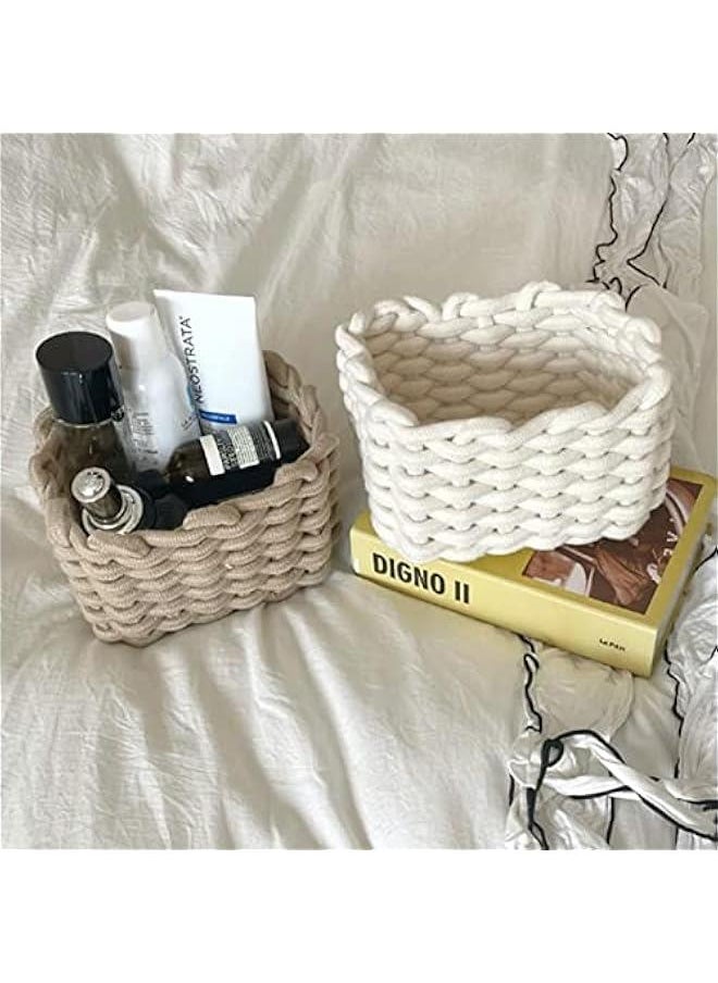 Cotton Rope Small Storage Basket, White Minimalist Toilet Paper Basket, Desktop Room Storage Basket, Cute Tiny Storage Baskets for Keys, Wallets, Jewelry, Cosmetics and Small Parts