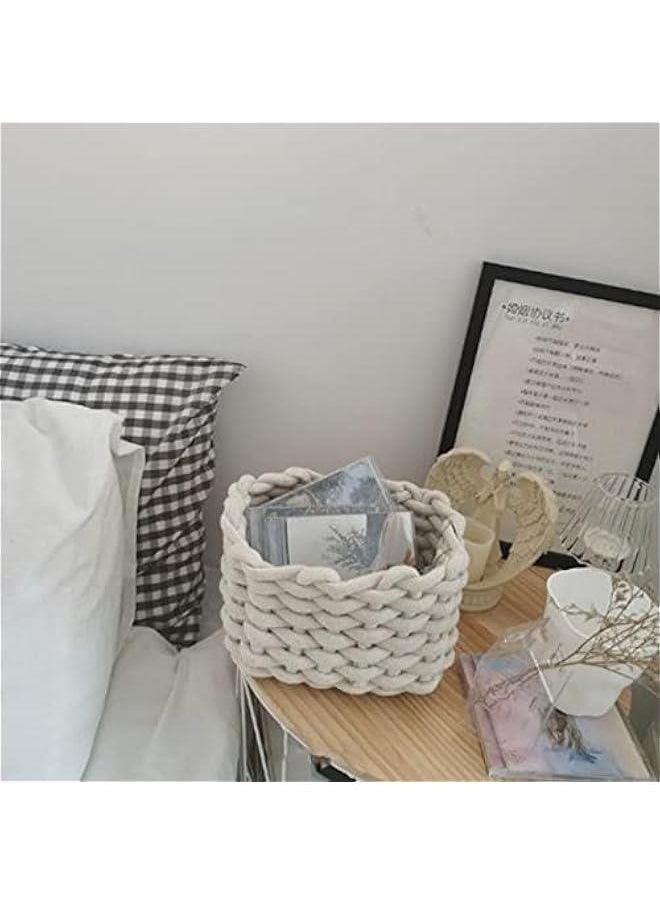 Cotton Rope Small Storage Basket, White Minimalist Toilet Paper Basket, Desktop Room Storage Basket, Cute Tiny Storage Baskets for Keys, Wallets, Jewelry, Cosmetics and Small Parts