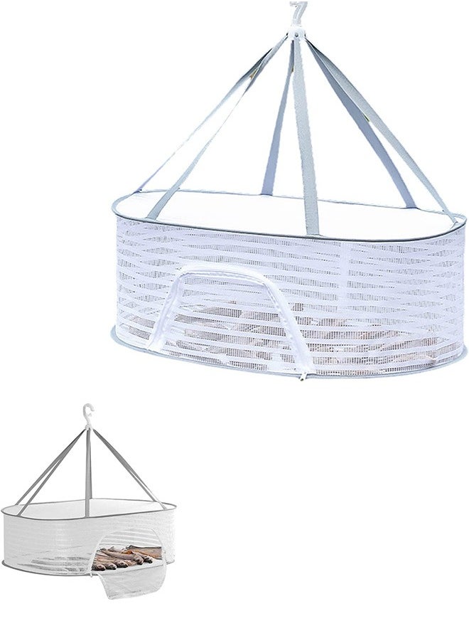 1 Layer Hanging Drying Mesh for Dry Clothes Basket,Foldable for Plants,Drying Fish, Foods Hanging Drying  Net (White, 1 Layer)