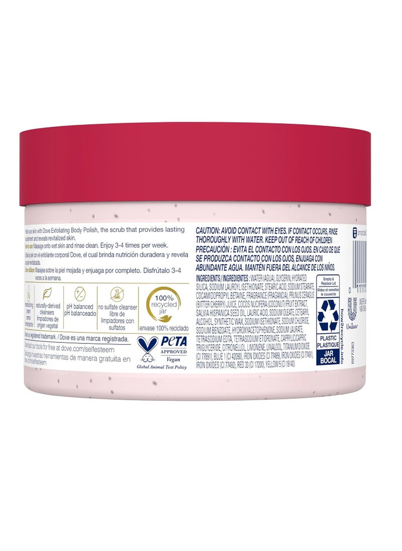 Dove Exfoliating Body Polish Crushed Cherries & Chia Milk Skin Care for Revitalized Skin Formulated with 1/4 Moisturizing Cream 10.5 oz