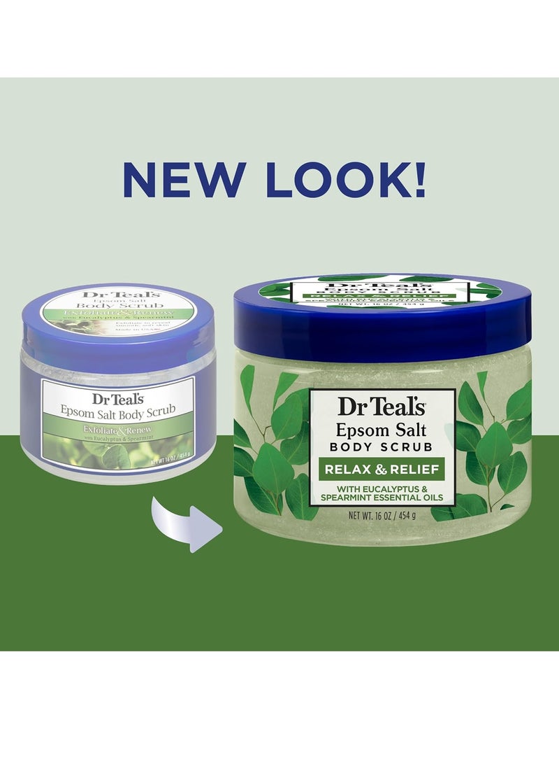 Dr Teal's Pure Epsom Salt Body Scrub, Relax & Relief with Eucalyptus & Spearmint Essential Oils, 16 oz (Pack of 3)