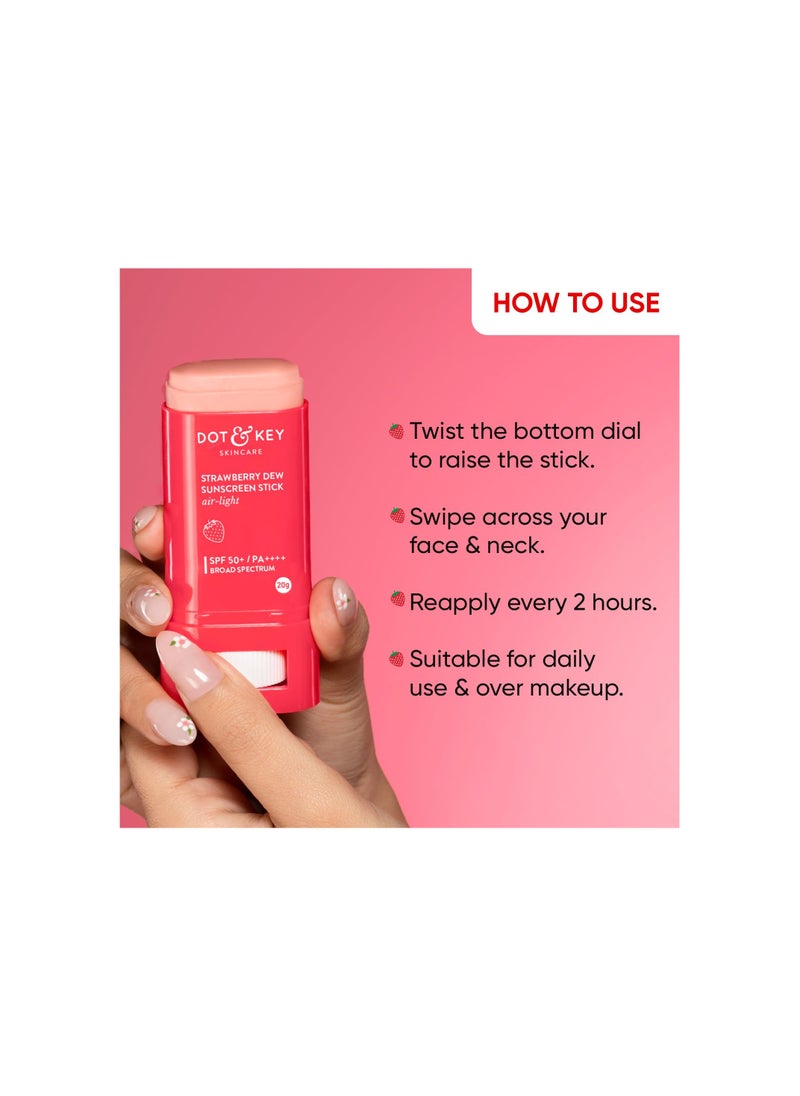 Dot & Key Strawberry Dew Spf 50 Sunscreen Stick On-The-Go Spf 50 Pa+++, Broad Spectrum, Uva/Uvb Rays Protection With Hyaluronic & Ceramide Normal Skin Type For Hydration & Skin Barrier, Mess Free, 20G