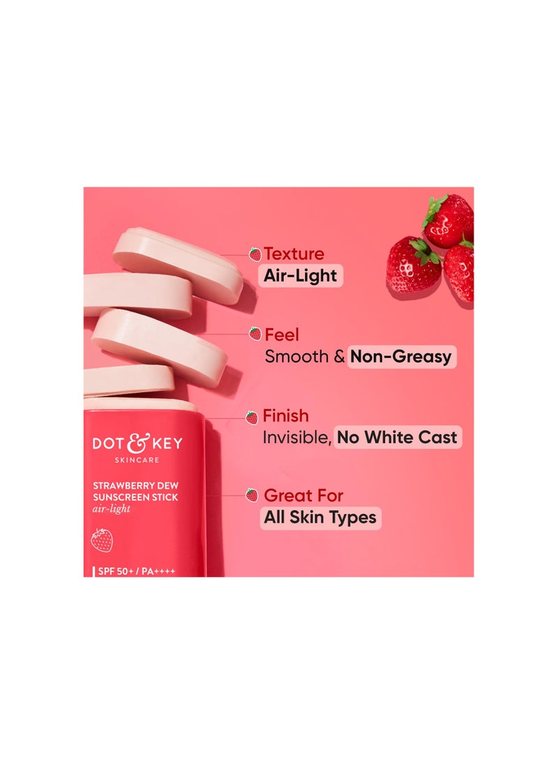 Dot & Key Strawberry Dew Spf 50 Sunscreen Stick On-The-Go Spf 50 Pa+++, Broad Spectrum, Uva/Uvb Rays Protection With Hyaluronic & Ceramide Normal Skin Type For Hydration & Skin Barrier, Mess Free, 20G