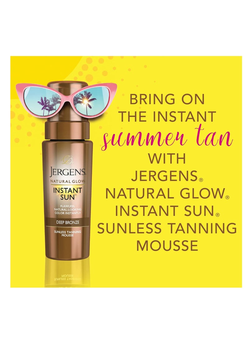 Jergens Natural Glow Instant Sun Body Mousse, Self Tanner for Deep Bronze Tan, Sunless Tanning Body Bronzer for Natural Looking Color Instantly, 6 Oz