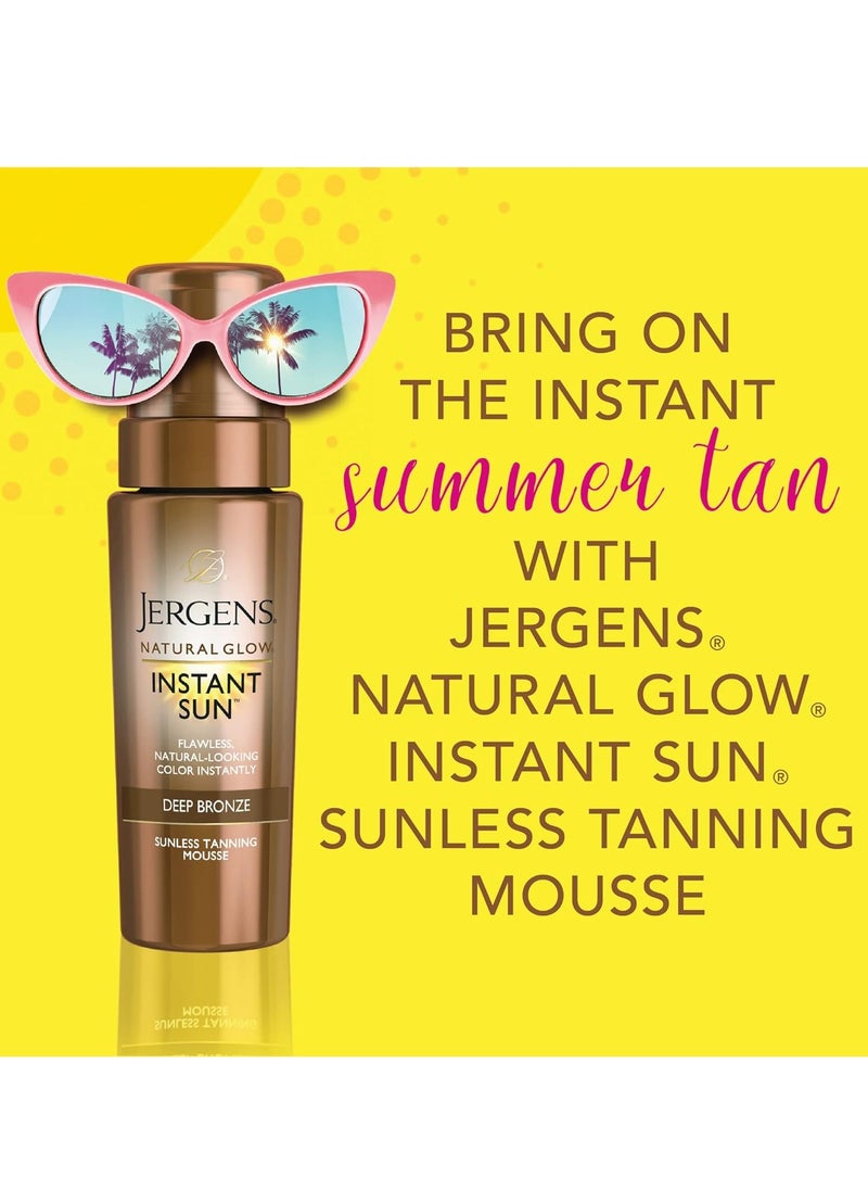 Jergens Natural Glow Instant Sun Body Mousse, Self Tanner for Deep Bronze Tan, Sunless Tanning Body Bronzer for Natural Looking Color Instantly, 6 Oz