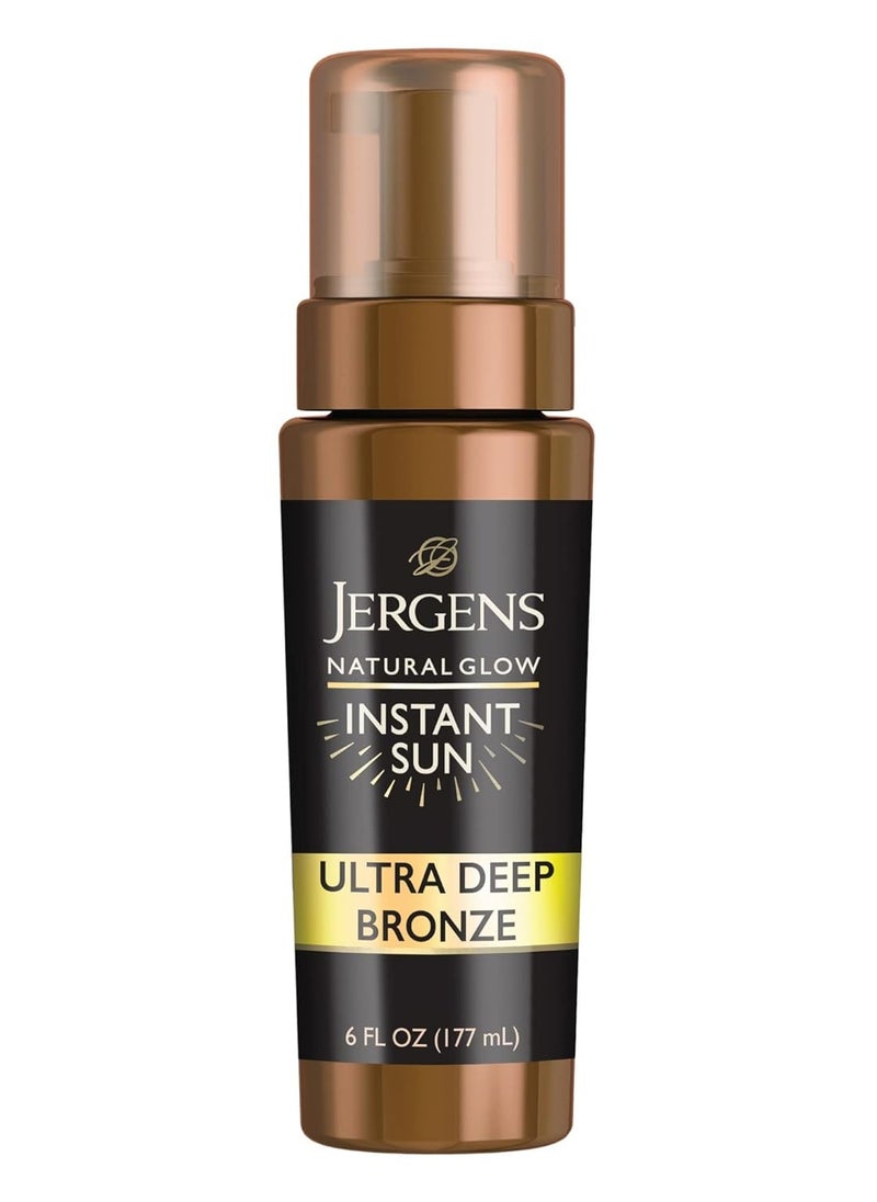 Jergens Self Tanner, Natural Glow Instant Sun, Sunless Tanning Mousse, Quick Self Tanner Foam, Ultra Deep Brozne, 6 Oz