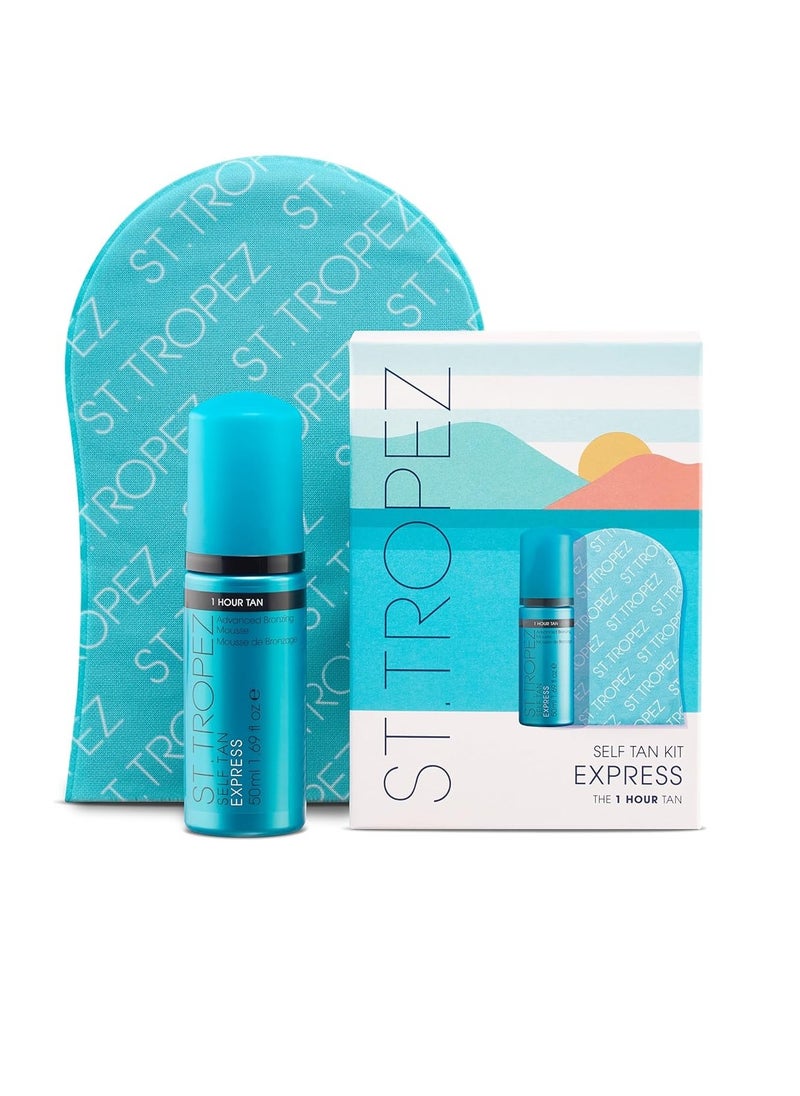 St.Tropez Self Tan Express Mini Kit, Travel-Sized Bronzing Mousse & Tanning Applicator Mitt, Vegan-Friendly Tanner, Even & Natural Self Tan